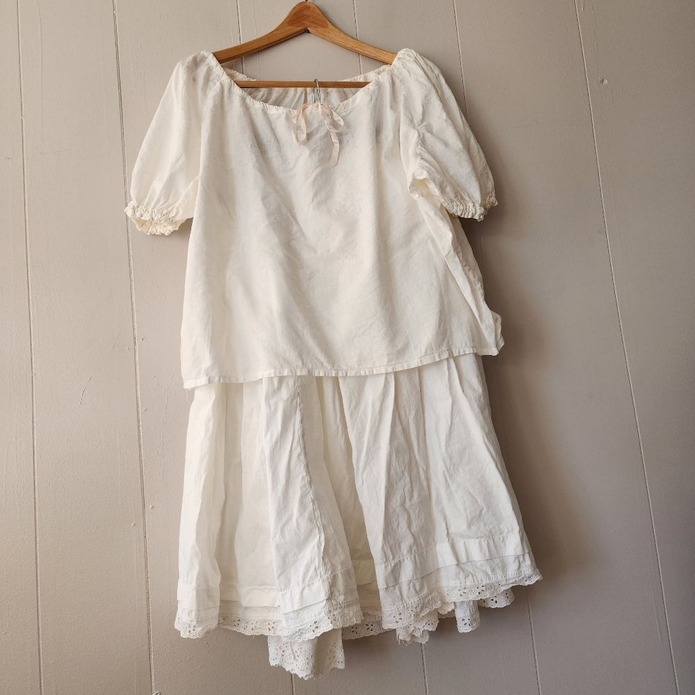 Antique Victoria Edwardian Cotton Undergarment Set Chemise Petticoat Bloomers S